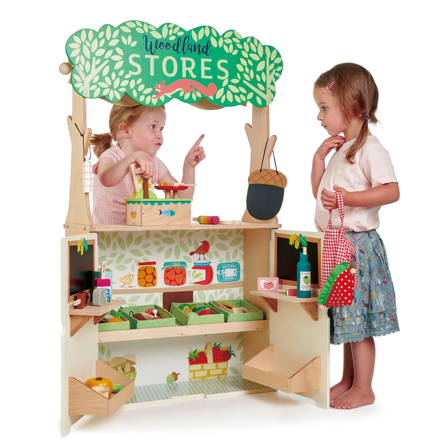 Tender Leaf Toy Kitchen - Woodland Stores and Theatre - 12 - Woodland Stores, Playhouse, Wooden shelves, Green leafy canopy