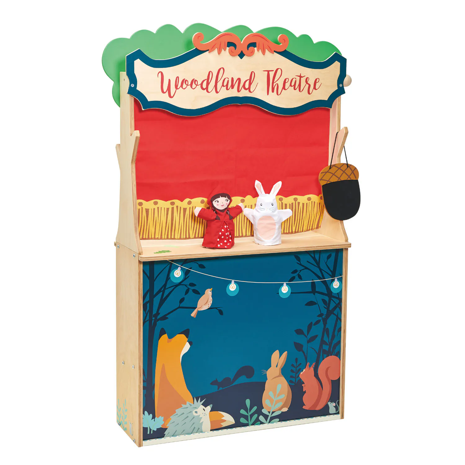 Tender Leaf Toy Kitchen - Woodland Stores and Theatre - 13 - Woodland Theatre, colorful display, wooden structure, puppet