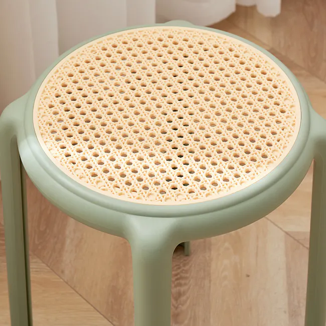 Alaska Stackable Stool - Taupe - 5 - Elegant stool, round design, light green color, intricate pattern, honeycomb texture