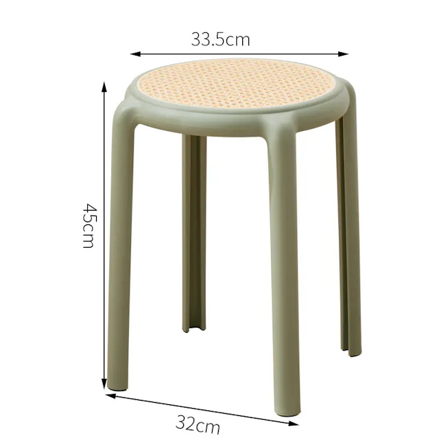 Alaska Stackable Stool - Taupe - 9 - Round stool, 5 cm height, 45 cm leg length, 32 cm base, woven seat, light green color