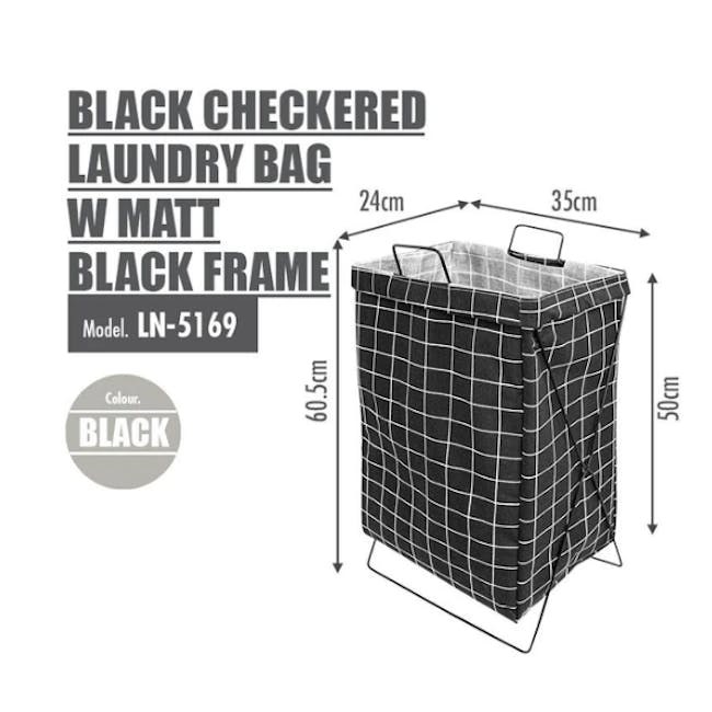 HOUZE Laundry Bag with Matt Steel Frame - Black Checkered - 2