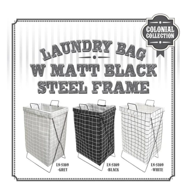 HOUZE Laundry Bag with Matt Steel Frame - Black Checkered - 3