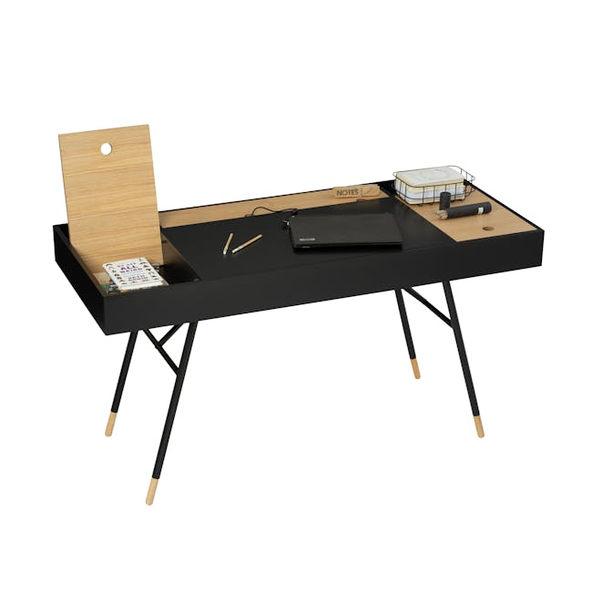 Morse Study Table 1.4m - Black, Oak - 1