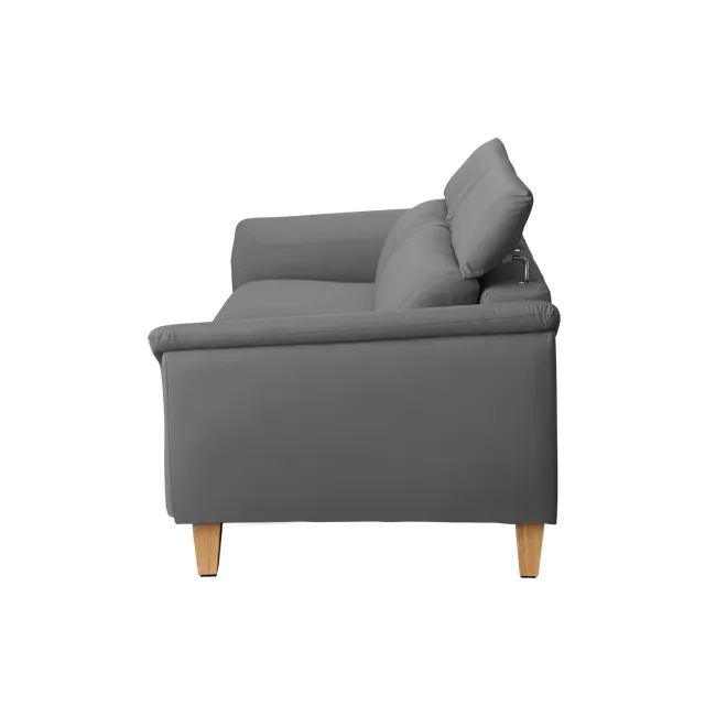 Jordyn 3 Seater Sofa with Adjustable Headrest - Dark Grey (Pet Friendly) - 7 - Grey upholstered sofa with wooden legs