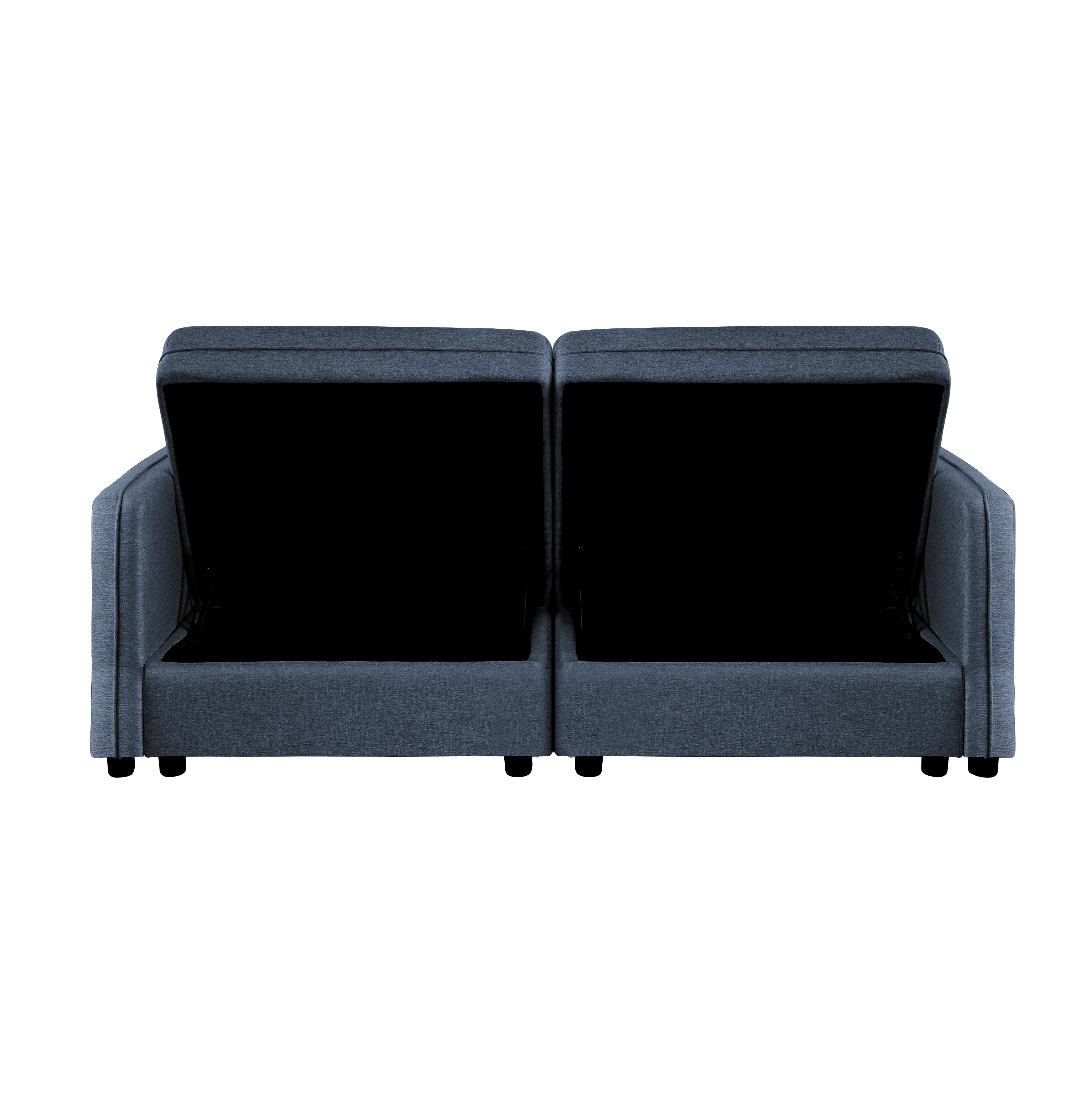 Cameron Storage Armless Unit - Denim (Fabric) - 22 - Grey upholstered sofa, minimalist design, modern style, sleek lines