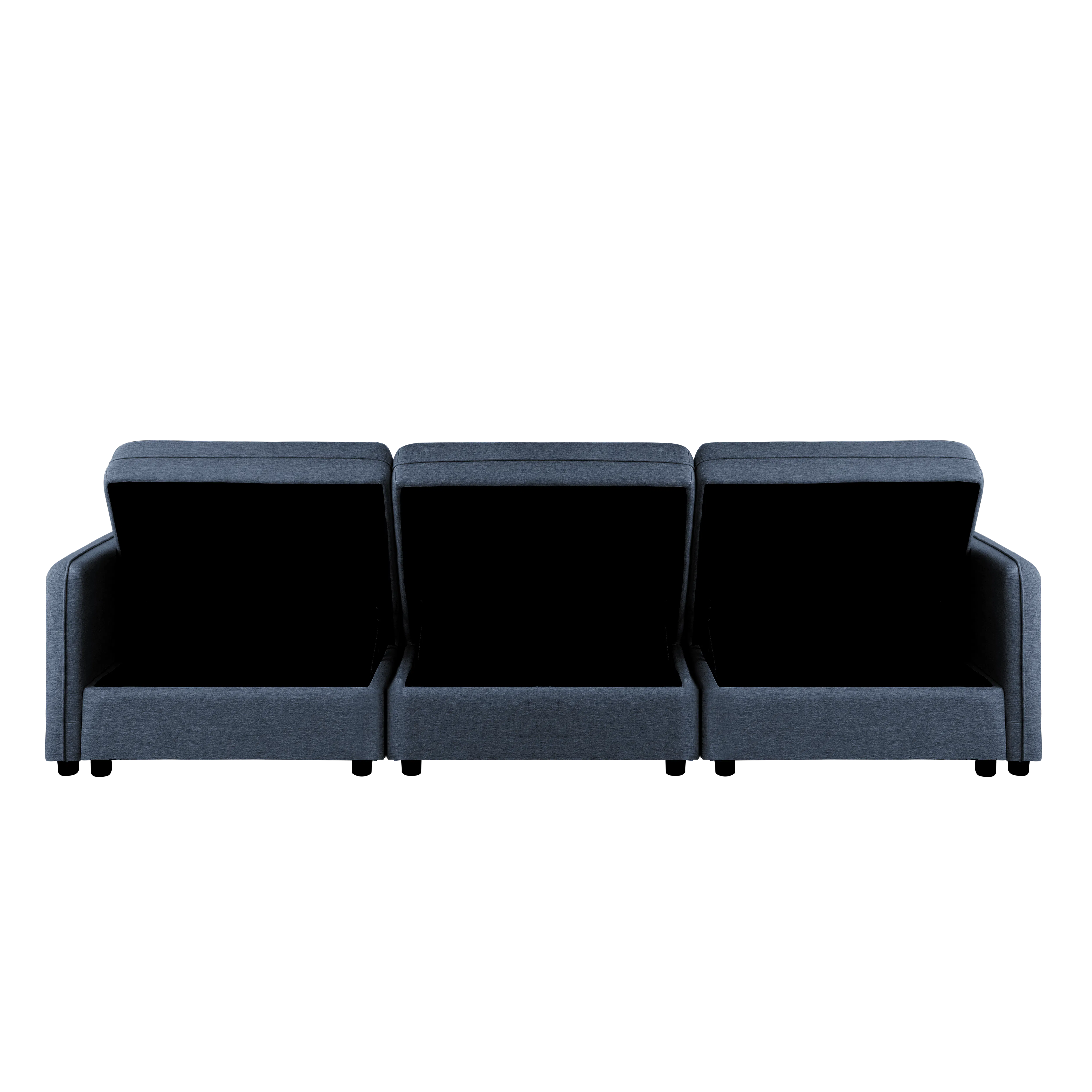 Cameron Storage Armless Unit - Denim (Fabric) - 23 - Grey upholstered three-seater sofa, minimalist design, modern style