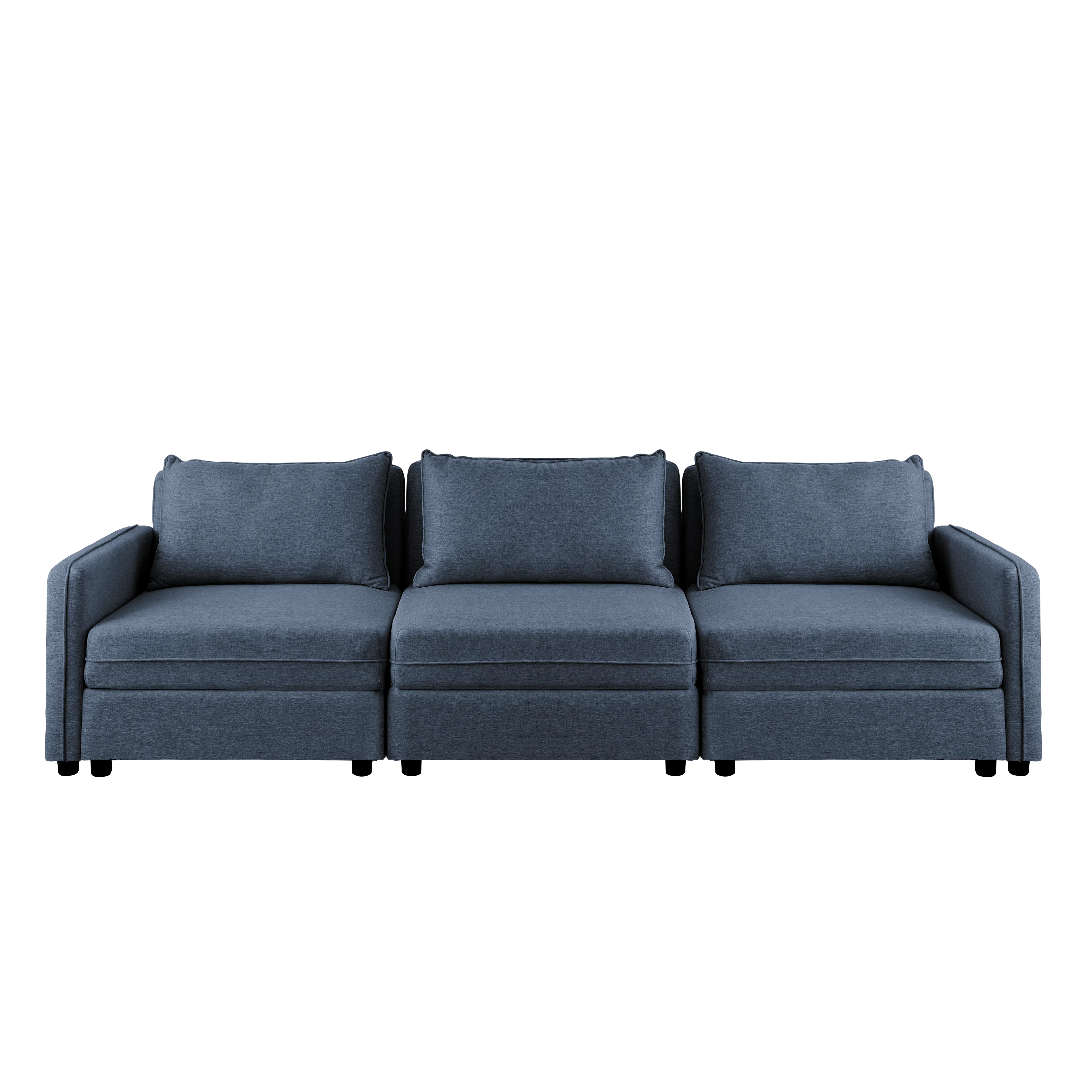 Cameron Storage Armless Unit - Denim (Fabric) - 14 - Grey upholstered sectional sofa, modern design, minimalist style