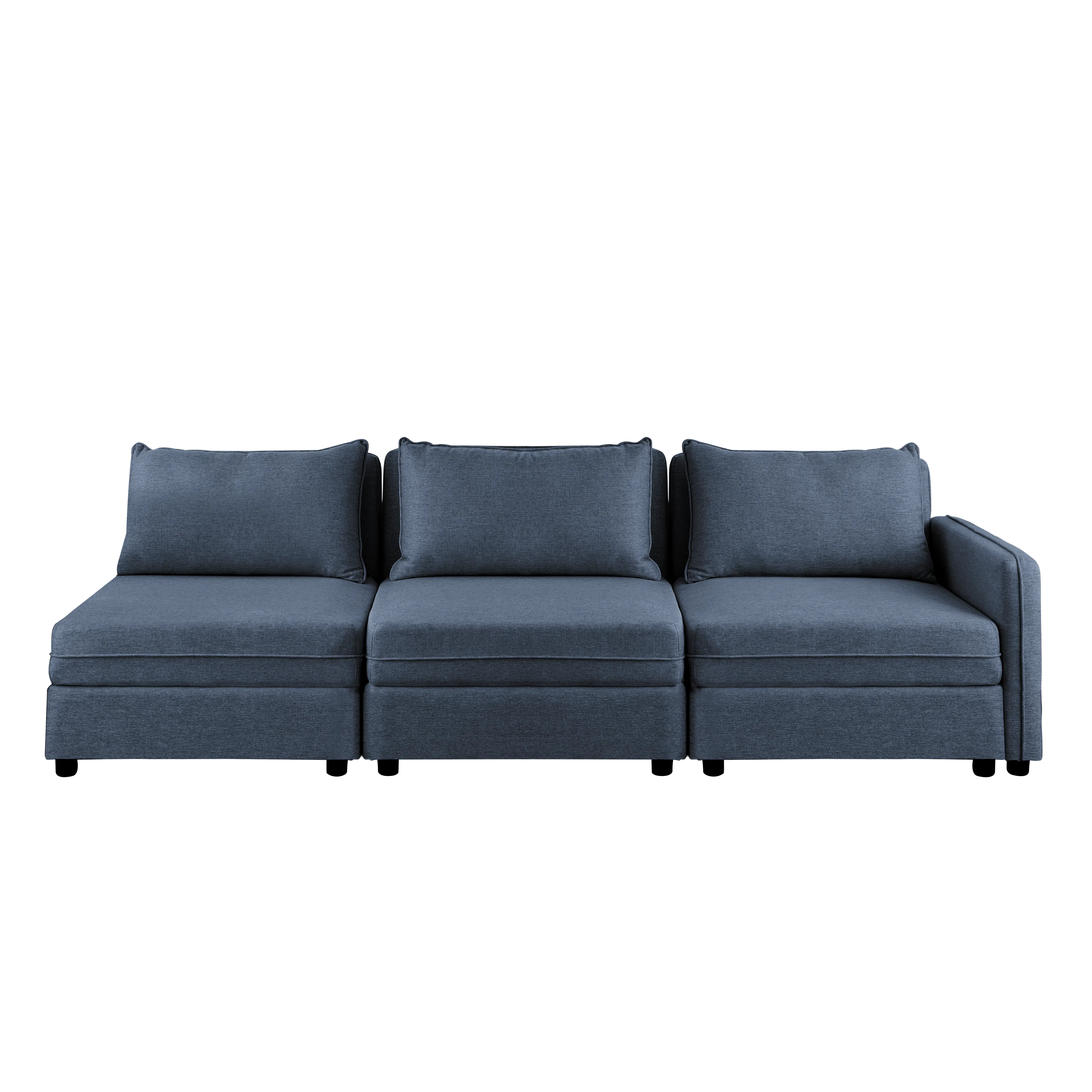 Cameron Storage Armless Unit - Denim (Fabric) - 15 - Grey upholstered sectional sofa, modern design, minimalist style