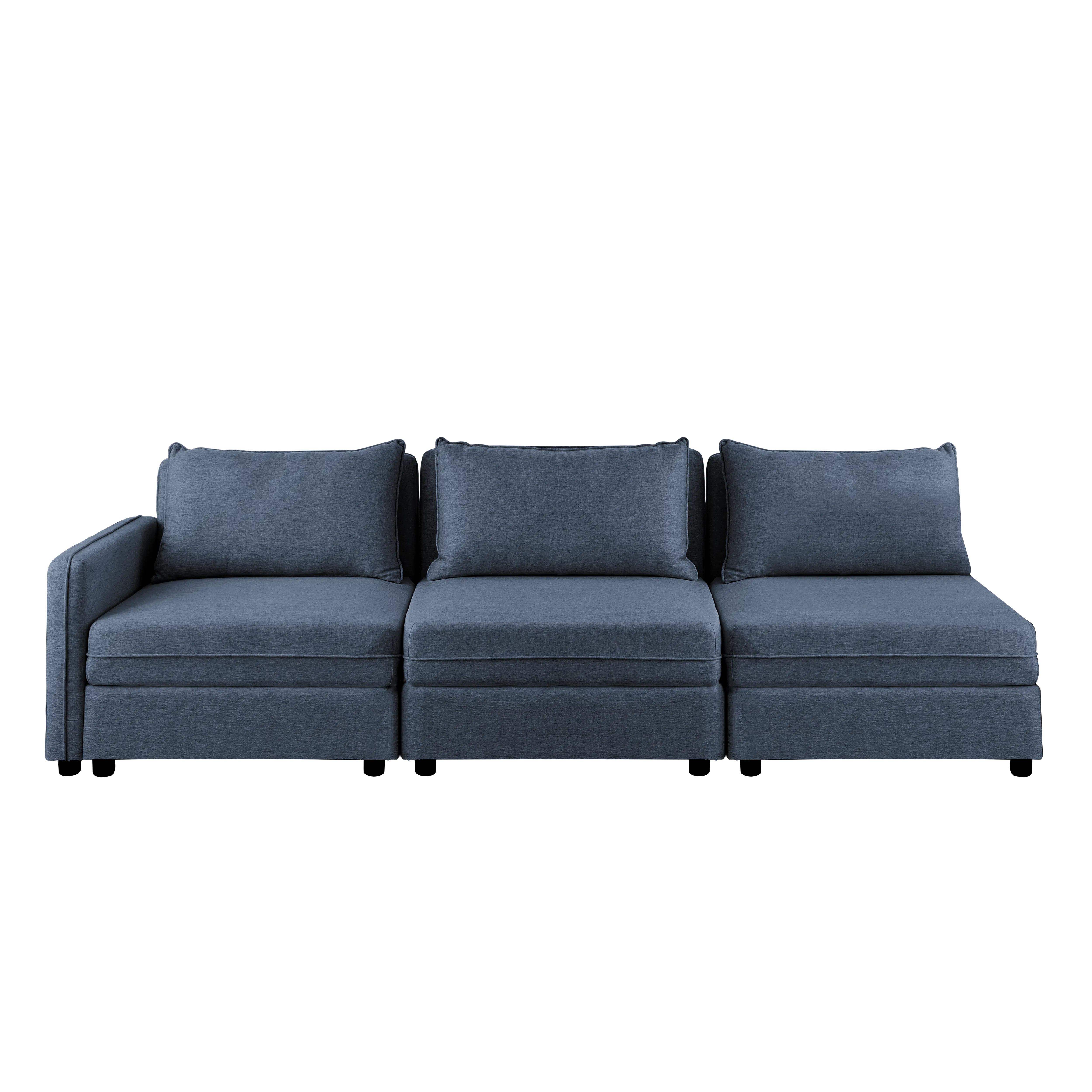 Cameron Storage Armless Unit - Denim (Fabric) - 17 - Grey upholstered sectional sofa, modern design, minimalist style