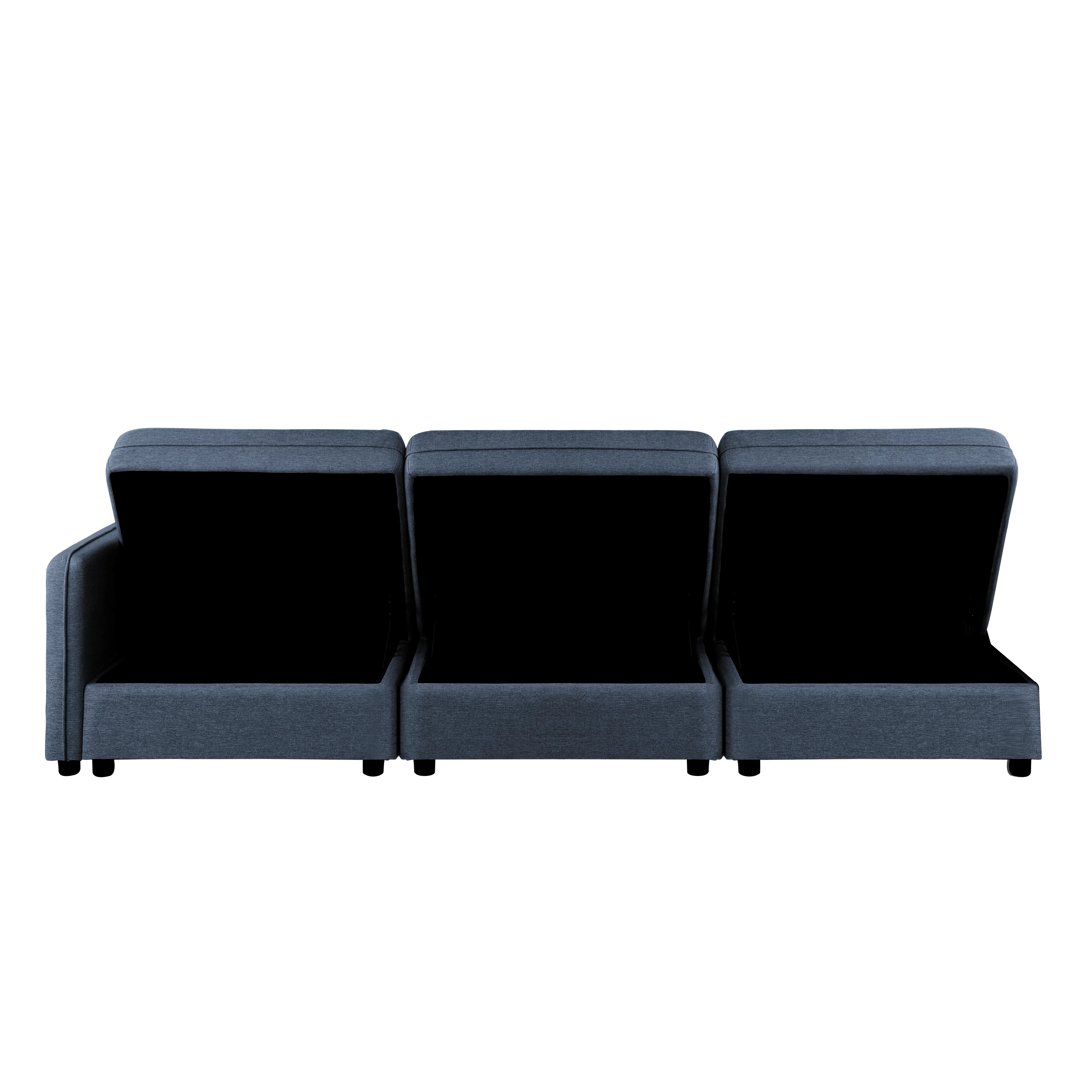 Cameron Storage Armless Unit - Denim (Fabric) - 24 - Grey upholstered seating, three-seater sofa, minimalist design, modern