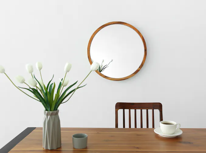 (As-is) Vezzo Wooden Round Mirror 60cm - 10