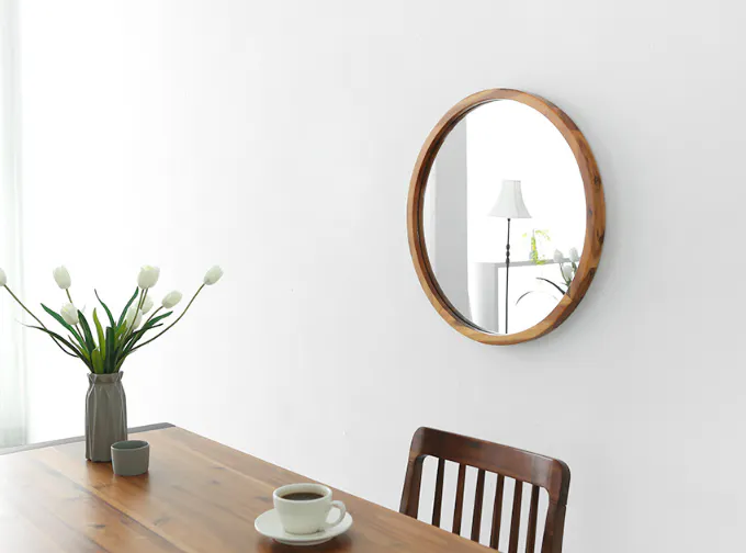 (As-is) Vezzo Wooden Round Mirror 60cm - 14