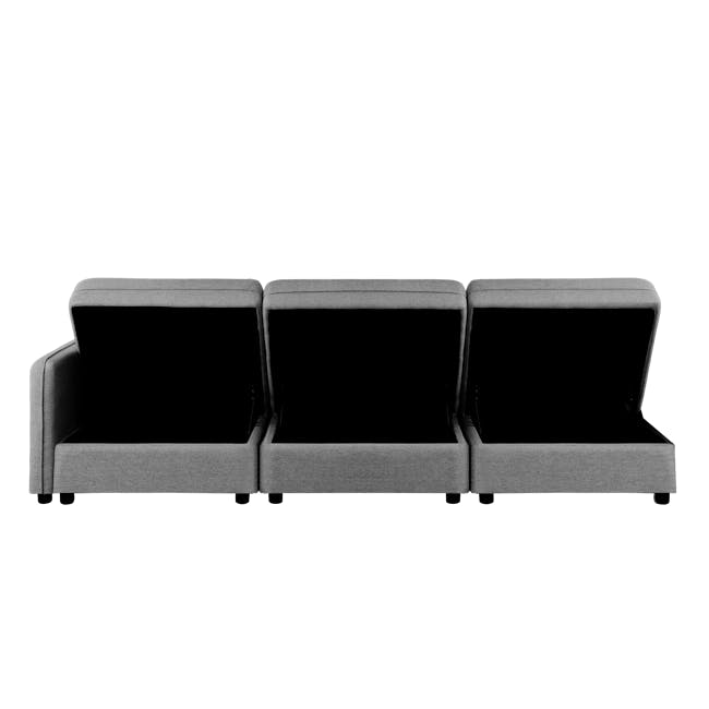 Cameron Left Storage Arm Unit - Moon Grey (Fabric) - 14 - Modern sofa with sleek design, Three-seater couch with minimalist