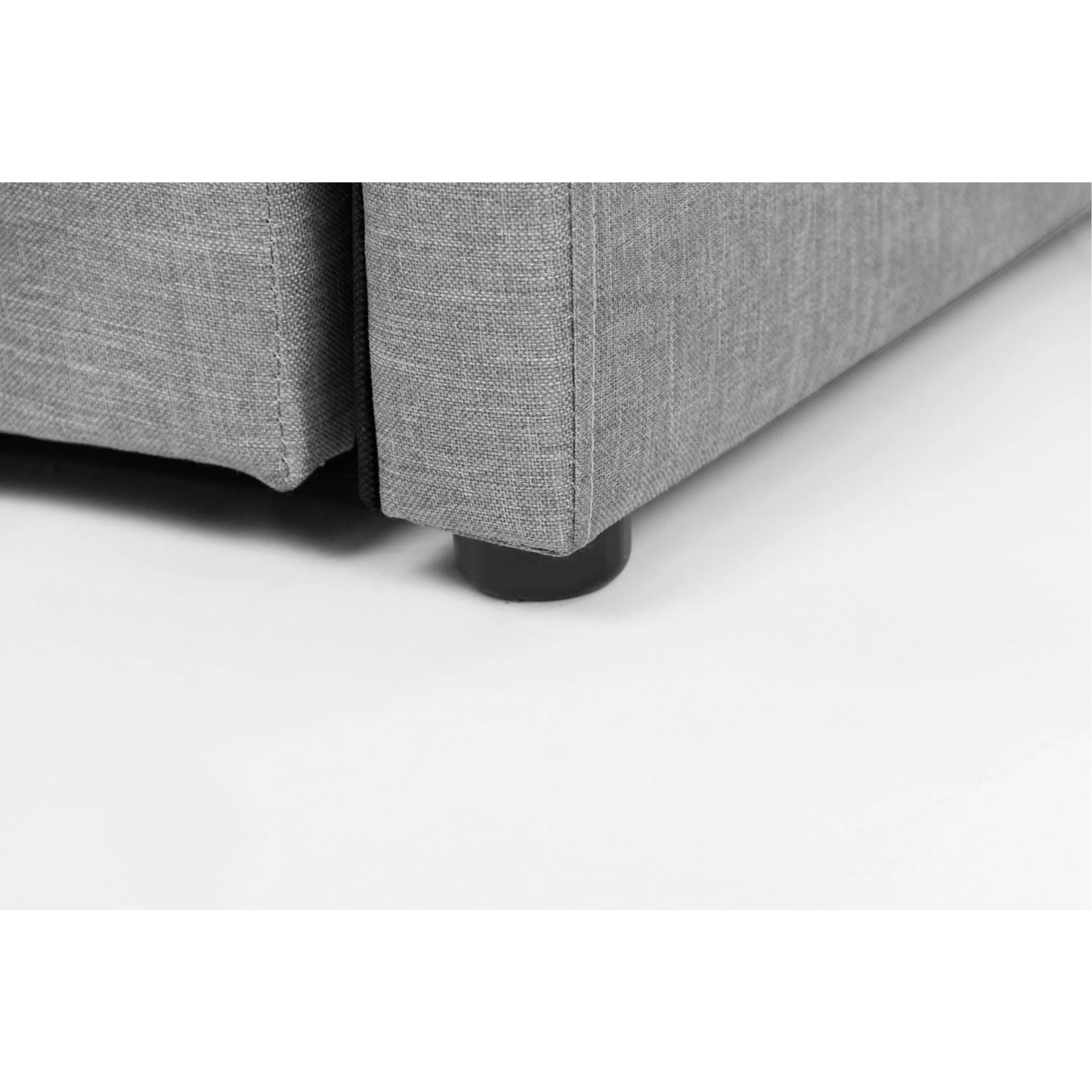 ESSENTIALS Super Single Trundle Bed - Grey (Fabric) - 11 - Gray fabric sofa, black caster, textured upholstery, minimalist