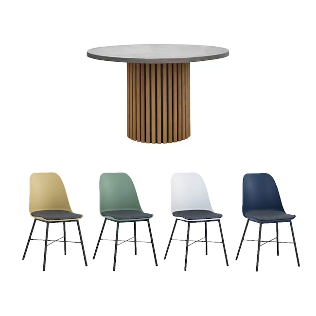 Ellie Round Concrete Dining Table 1.2m with 4 Denver Dining Chairs in Yellow, Green, White and Blue - 0