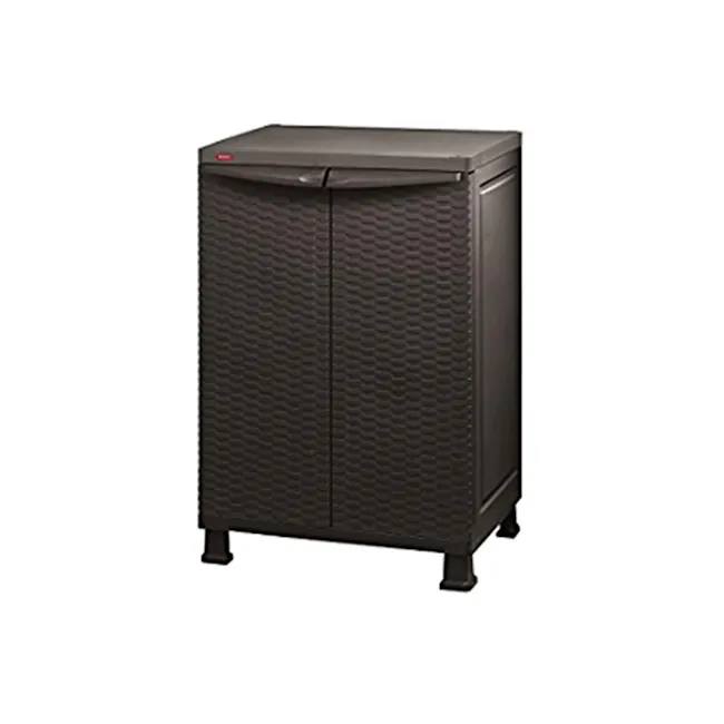Rattan Wall and Base with Legs - Dark Brown - 1 - Sleek, modern refrigerator with textured design, Black, industrial-style