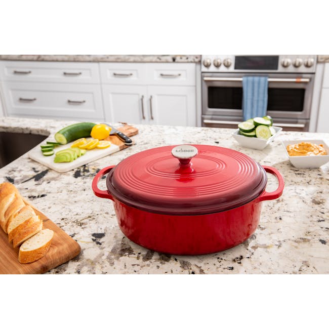 Lodge 7 Quart Oval Enameled Cast Iron Dutch Oven - Red - 1
