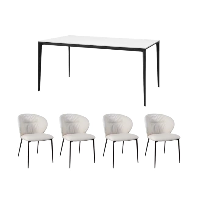 Edna Dining Table 1.8m in Marble White with 4 Lawson Dining Chairs in Beige (Faux Leather) - 1 - Modern minimalist table and