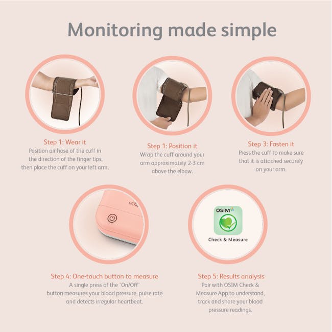 OSIM uCheck Smart Blood Pressure Monitor - Peach - 5