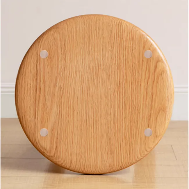 Coree Stackable Stool Set / Side Table - Oak - 6 - Wooden round table with four screws, natural wood grain, minimalist