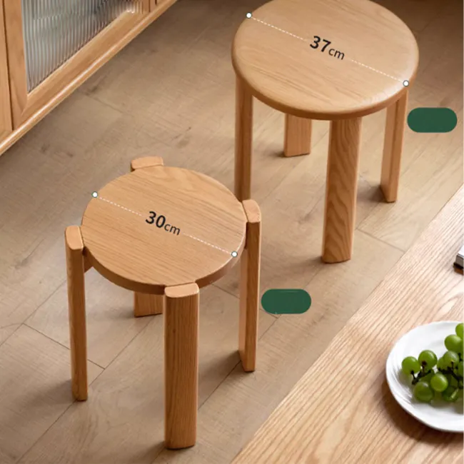 Coree Stackable Stool Set / Side Table - Oak - 10 - Wooden round table, 37 cm height, 30 cm diameter, 4 legs, 4 wooden legs