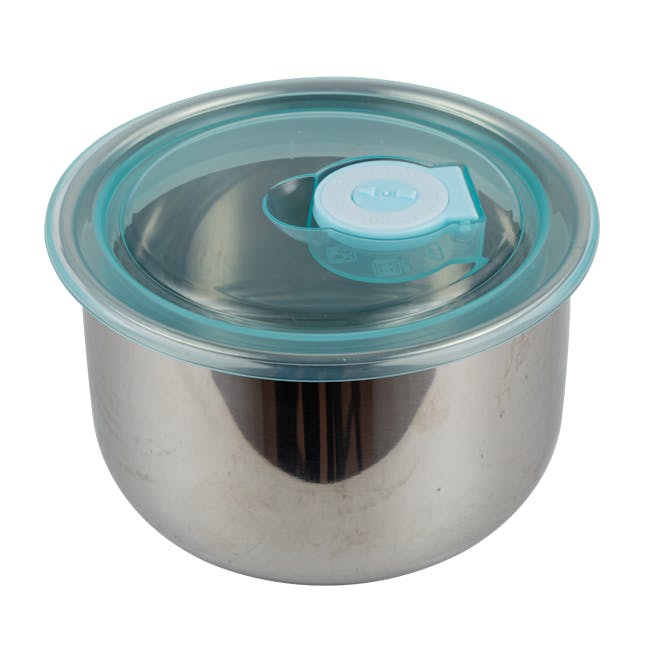 MORRIES Double Pot Electric Lunch Box - 1L - 5 - Clear plastic lid, stainless steel bowl, blue silicone cover, baby bottle