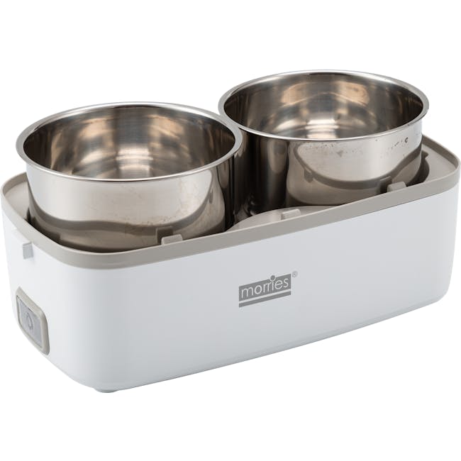 MORRIES Double Pot Electric Lunch Box - 1L - 4 - silverware bowl, stainless steel bowl, kitchen utensil, cooking pot, food