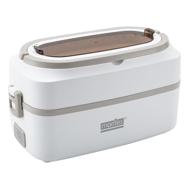 MORRIES Double Pot Electric Lunch Box - 1L - 1 - White, portable, insulated, modern, sleek, ergonomic, contoured, compact