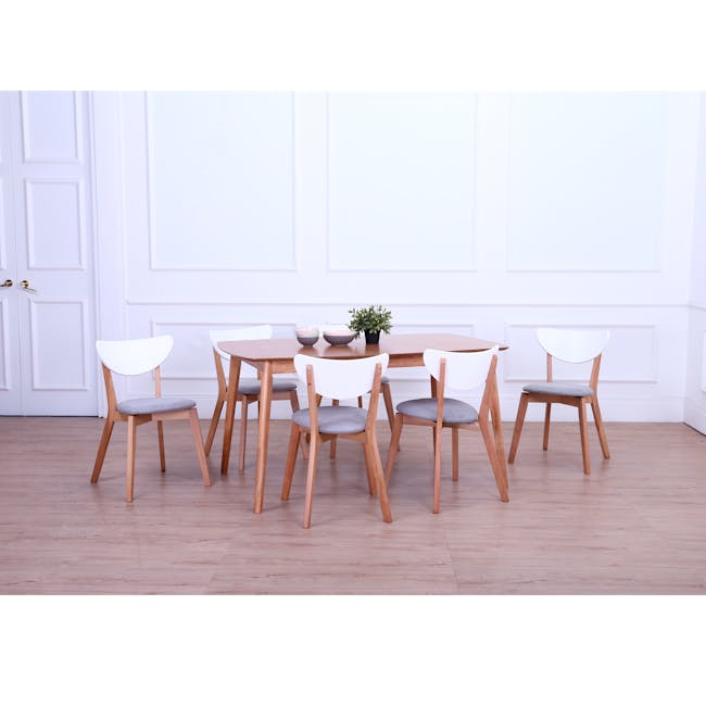 Harold Extendable Dining Table 1.2m-1.5m in Natural with 4 Kate Dining Chairs in Oak, River Grey - 7
