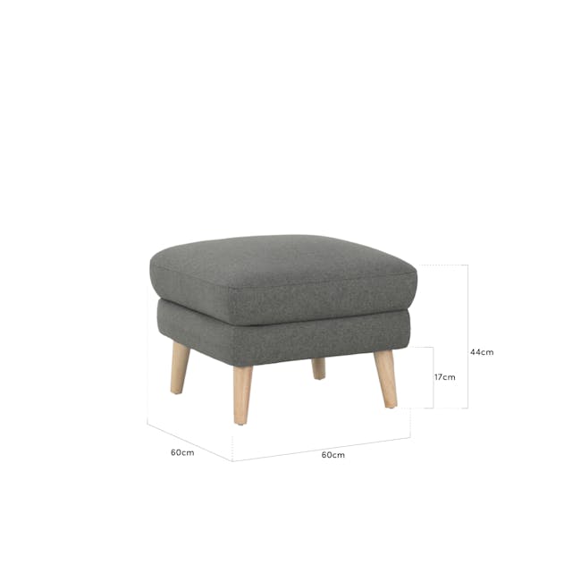 Agatha Ottoman - Granite Grey - 3 - Grey upholstered stool, 60cm height, 44cm overall, 17cm leg height, wooden legs