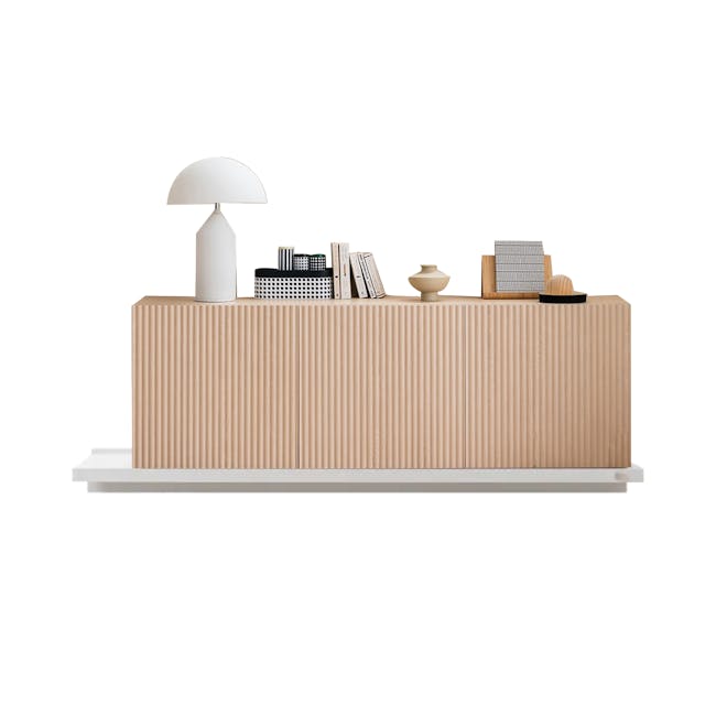 Heidi Extendable TV Cabinet 2.1m-3.1m - Oak - 1 - Wooden desk, minimalist design, modern decor, light beige color, ribbed