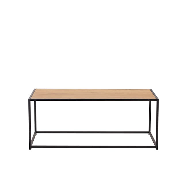 Daniela Coffee Table - 4 - Modern minimalist table with sleek black metal frame, rectangular wooden top, clean lines
