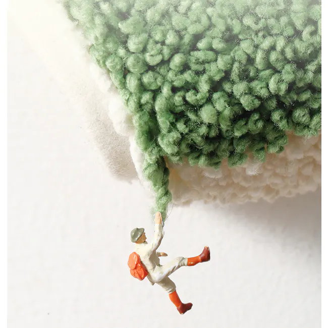 Botanical Floor Mat - Bloom - 7 - green knitted fabric, knitted figure, miniature figure, soldier, backpack, orange boots