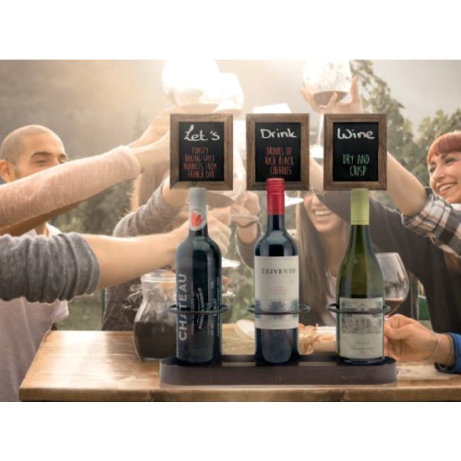 Securit Steel Triple Wine Bottle Display with Chalkboard - 3