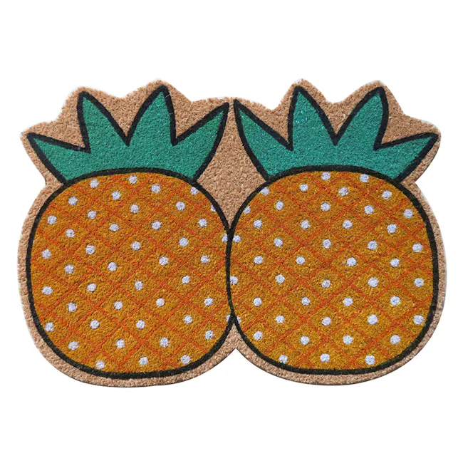 Pineapples Coir Door Mat - 1 - Pineapple-shaped decorative mat, Two pineapple motifs on mat, Pineapple design on mat