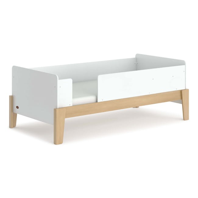 Natty Guarded Single Bed - Barley White & Almond - 3 - Modern minimalist bed frame, white and light wood design, simple and