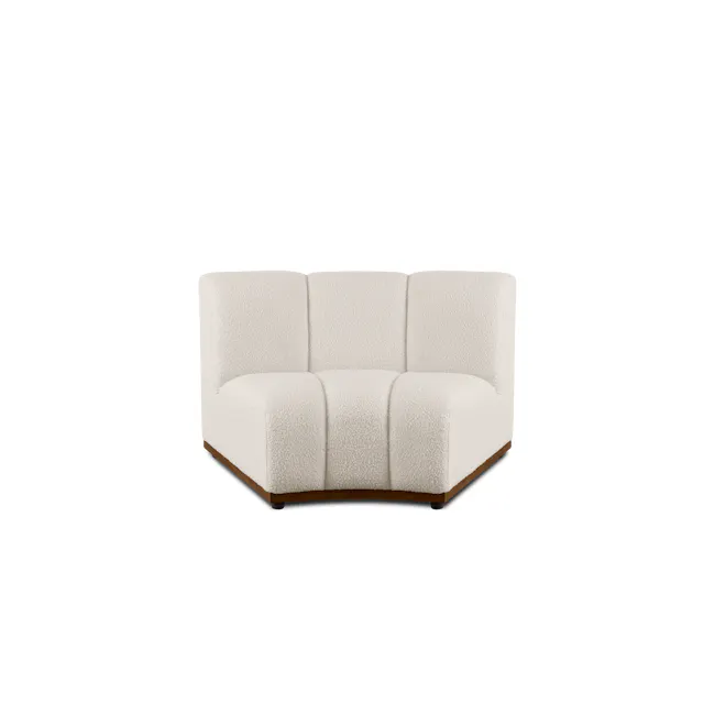 Cosmo Corner Sofa - Walnut, White Boucle (Eco Clean Fabric) - 1 - Cream upholstered sectional sofa, minimalist design