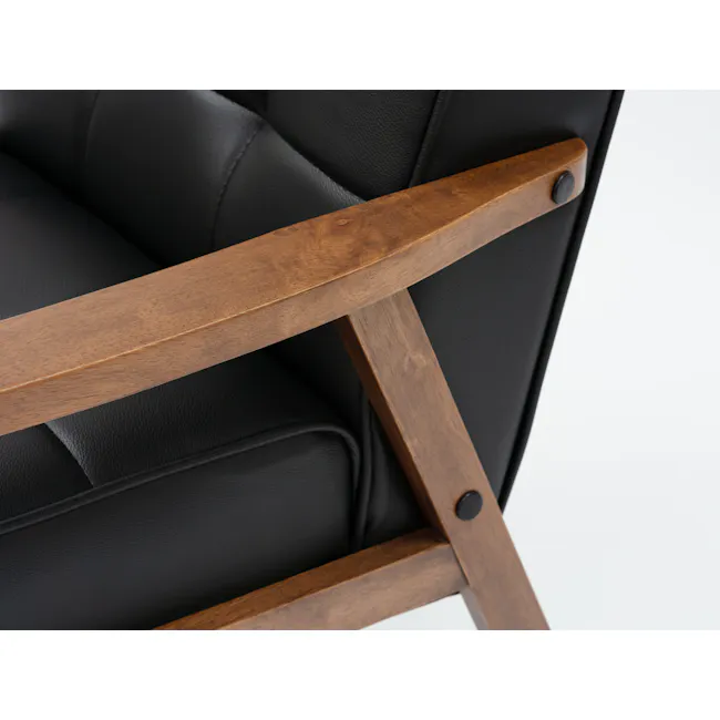 Tucson 3 Seater Sofa with Tucson Armchair - Cocoa, Espresso (Faux Leather) - 5 - Wooden armrest, black leather chair, wooden