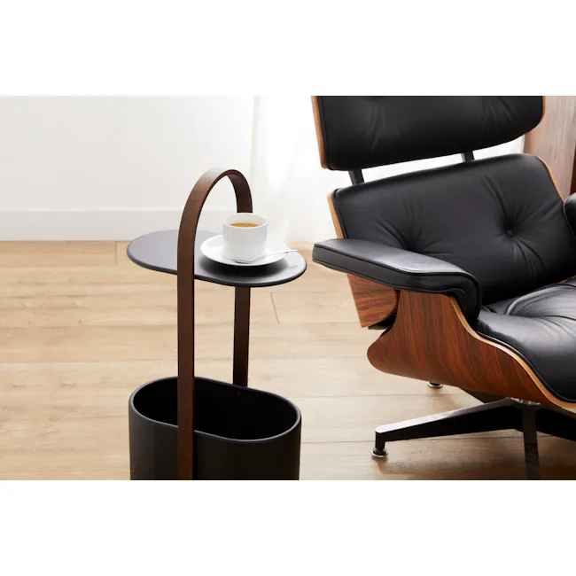 Bellwood Side Table with Storage - Black, Walnut - 3 - Modern minimalist design, sleek black leather chair, wooden armrest