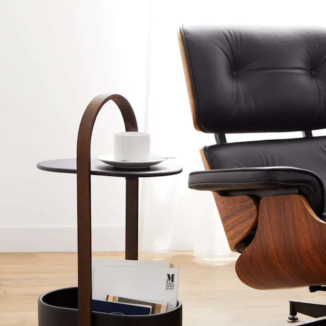 Bellwood Side Table with Storage - Black, Walnut - 4 - modern leather chair, minimalist design, black leather upholstery
