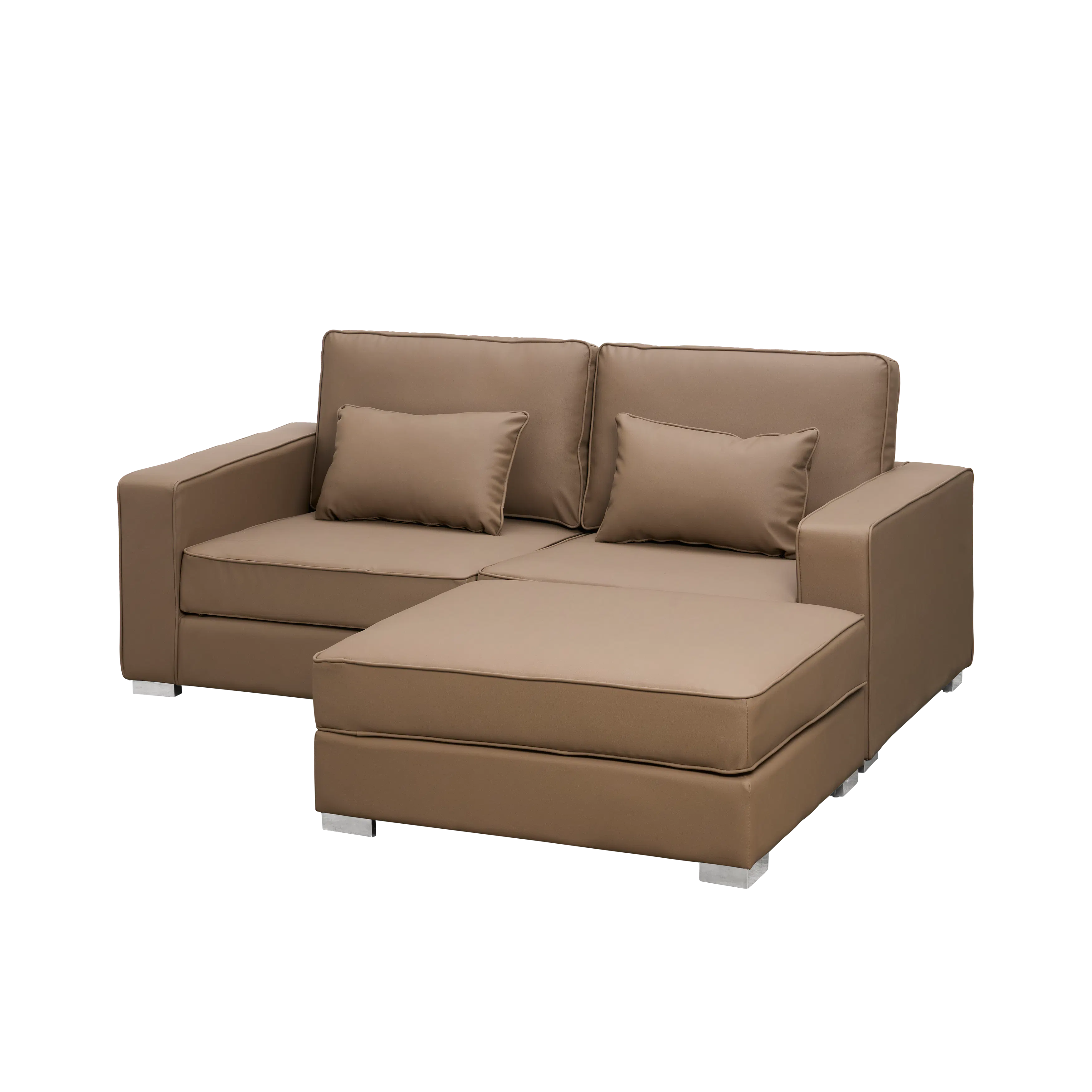 Paris 3 Seater Sofa with Ottoman - Brown (Faux Leather) - 14