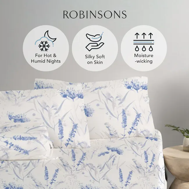 Robinsons Cool Bamboo Printed Fitted Sheet Set - Misty Bloom (4 Sizes) - 4