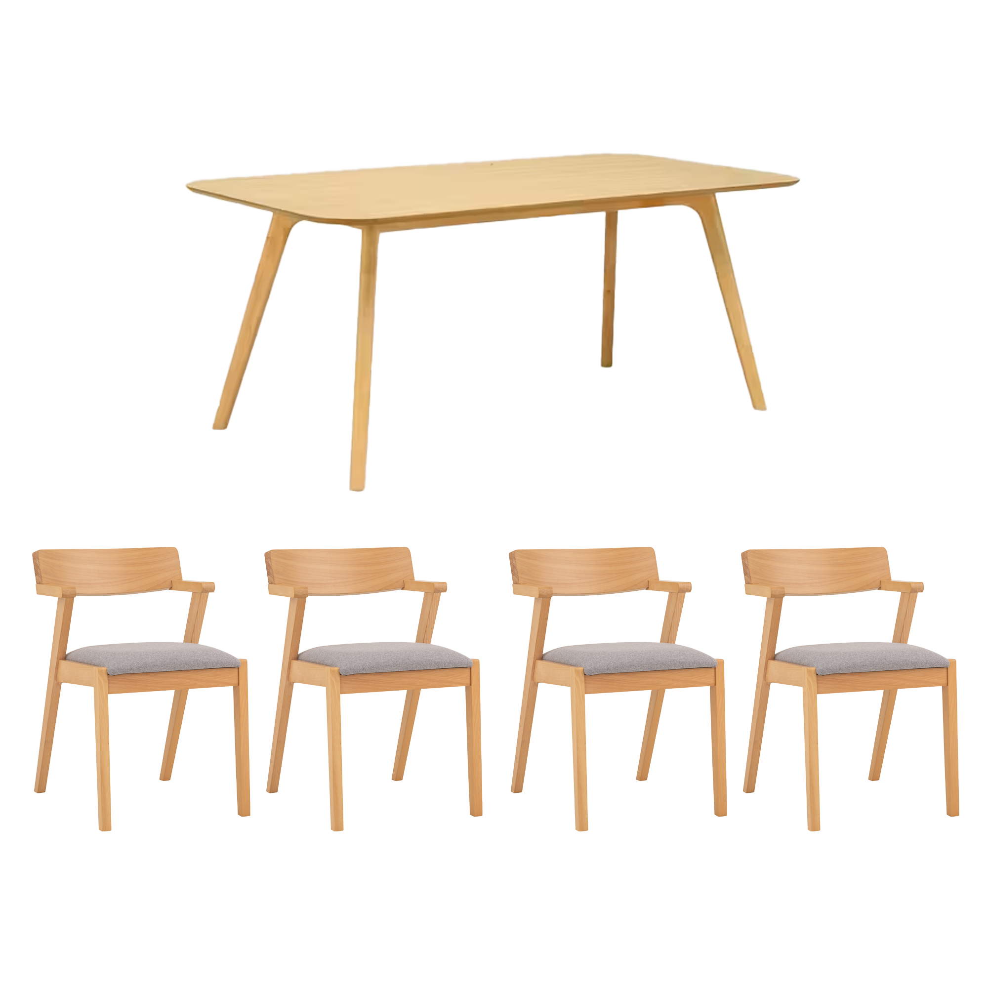 Roden Dining Table 1.8m in Natural with 4 Imogen Dining Chair in Natural, Dolphin Grey (Fabric)
