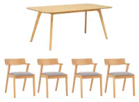 Roden Dining Table 1.8m in Natural with 4 Imogen Dining Chair in Natural, Dolphin Grey (Fabric)