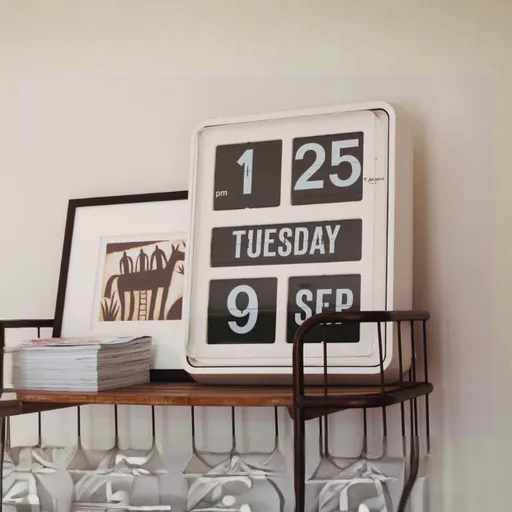 TWEMCO Big Calendar Flip Wall Clock with Chinese Text - White Case Black Dial - 10 - White digital clock, 12-hour format
