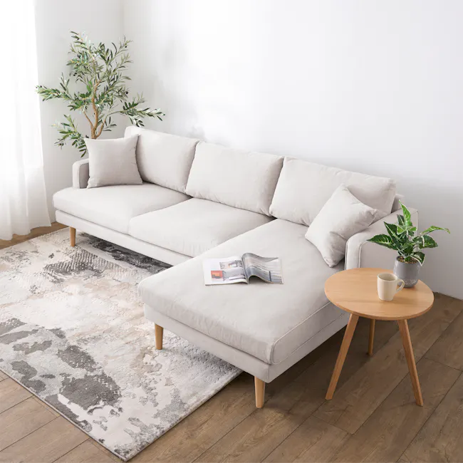 Declan L-Shaped Sofa - Oak, Ivory - 4