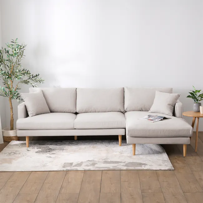 Declan L-Shaped Sofa - Oak, Ivory - 3