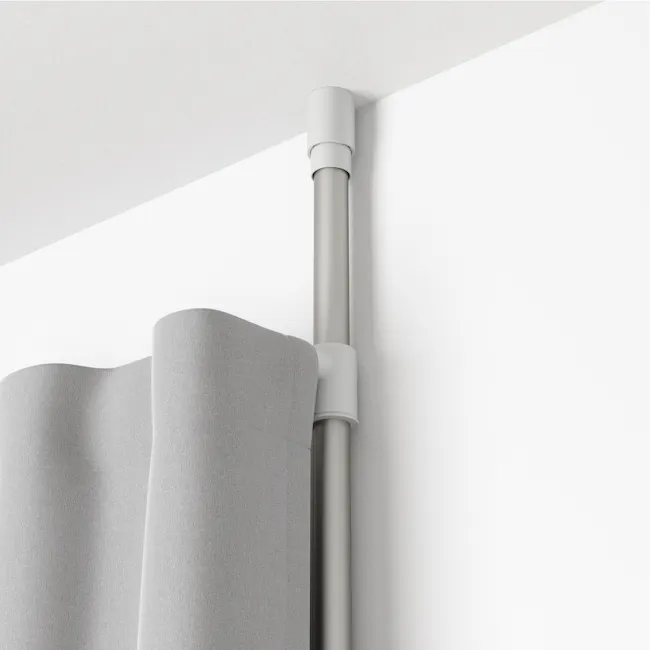 Anywhere Curtain Rod - Nickel - 5 - modern curtain rod, minimalist design, vertical pole, light gray fabric, soft lighting