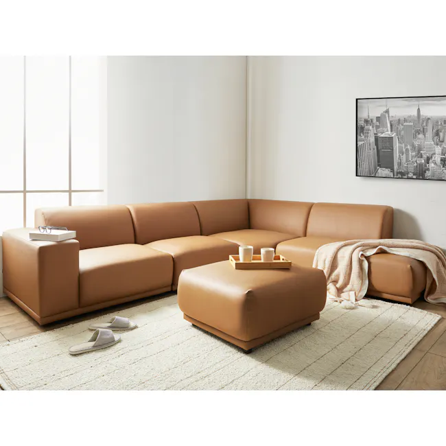 Milan 3 Seater Sofa - Caramel Tan (Faux Leather) - 15 - Modern living room, cozy sofa, beige leather, comfortable cushions