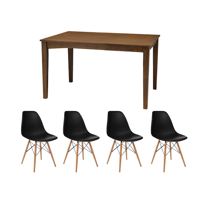 Paco Dining Table 1.2m in Cocoa with 4 Oslo Chairs in Black - 0